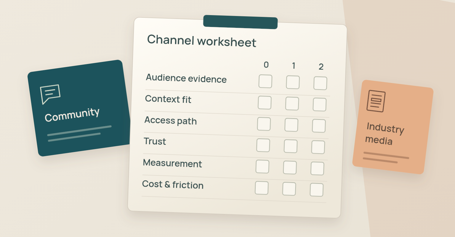 Blank channel reachability worksheet scoring audience evidence, context fit, access path, trust and cost