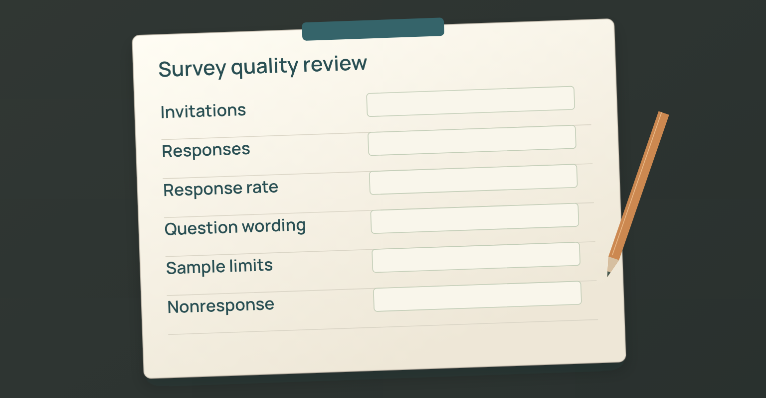 Event marketing metrics diagram: Invitations, Responses, Response rate, Question wording, Sample limits, Nonresponse