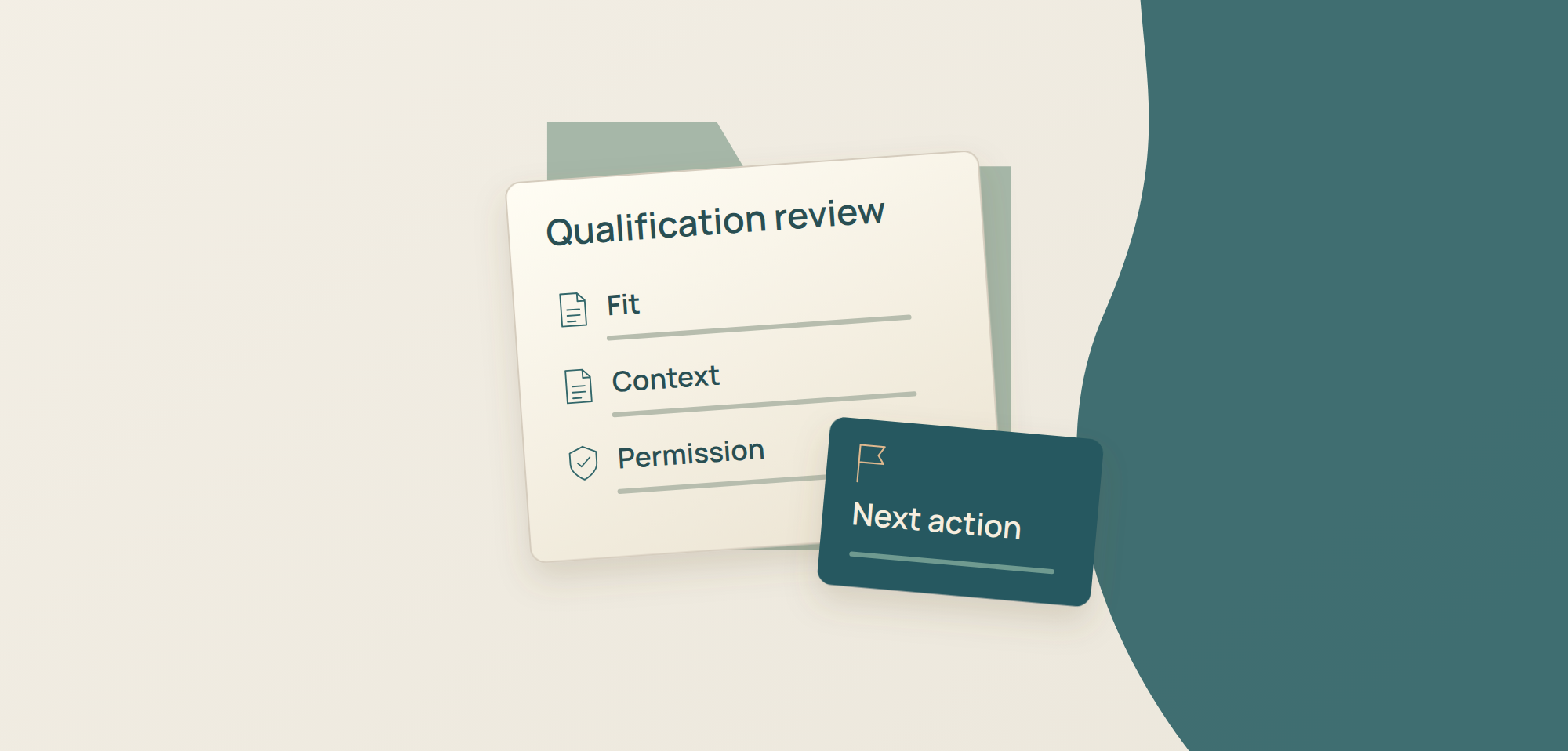 Illustration of a lead qualification review checking fit, context and permission before the next action