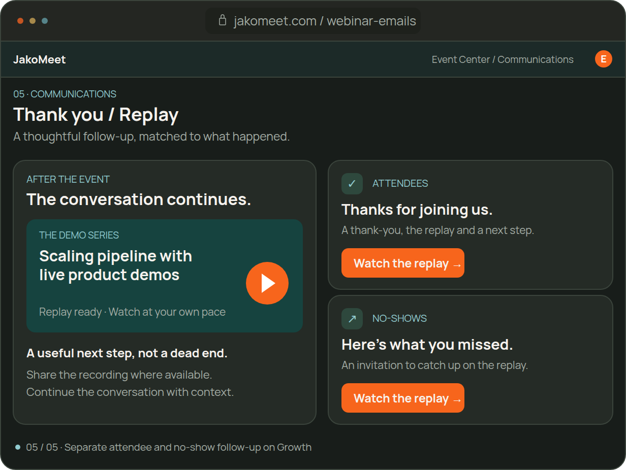 Growth replay follow up with separate emails for attendees and registrants who did not attend