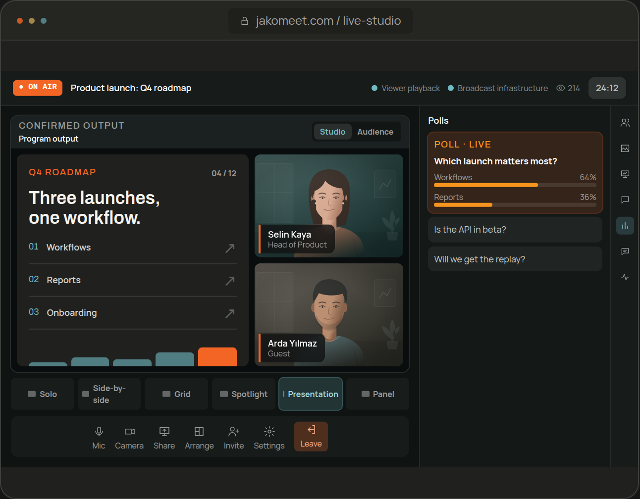 During the webinar: live studio with presentation, two speakers, a poll and audience questions