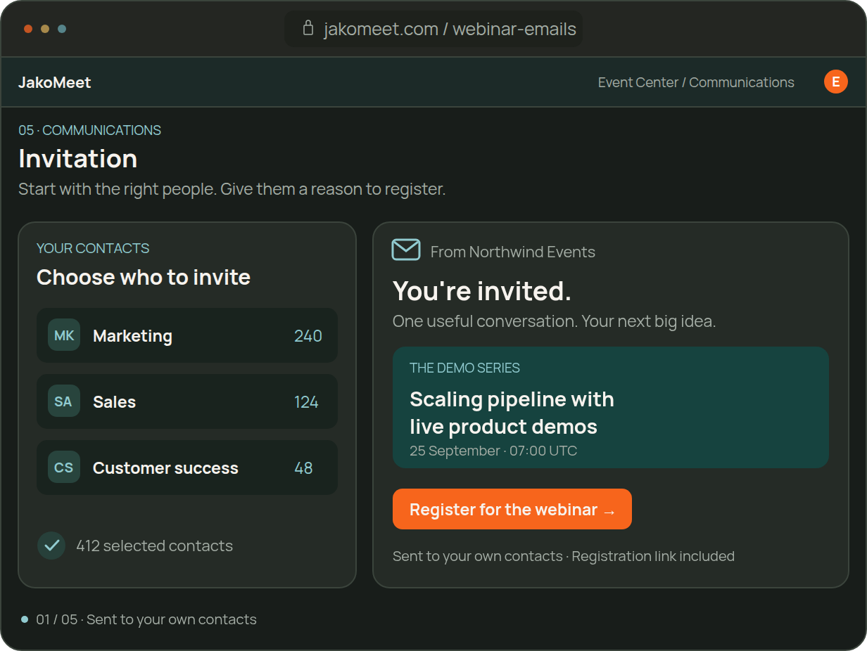 Webinar invitation email with a register button