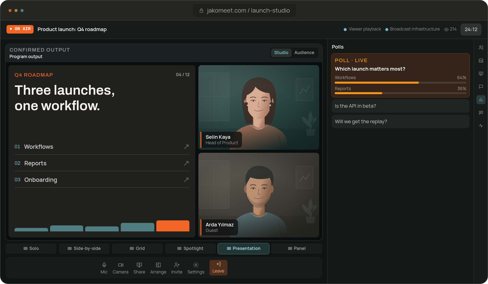 Live product demo webinar with a roadmap slide, two speakers and a live poll