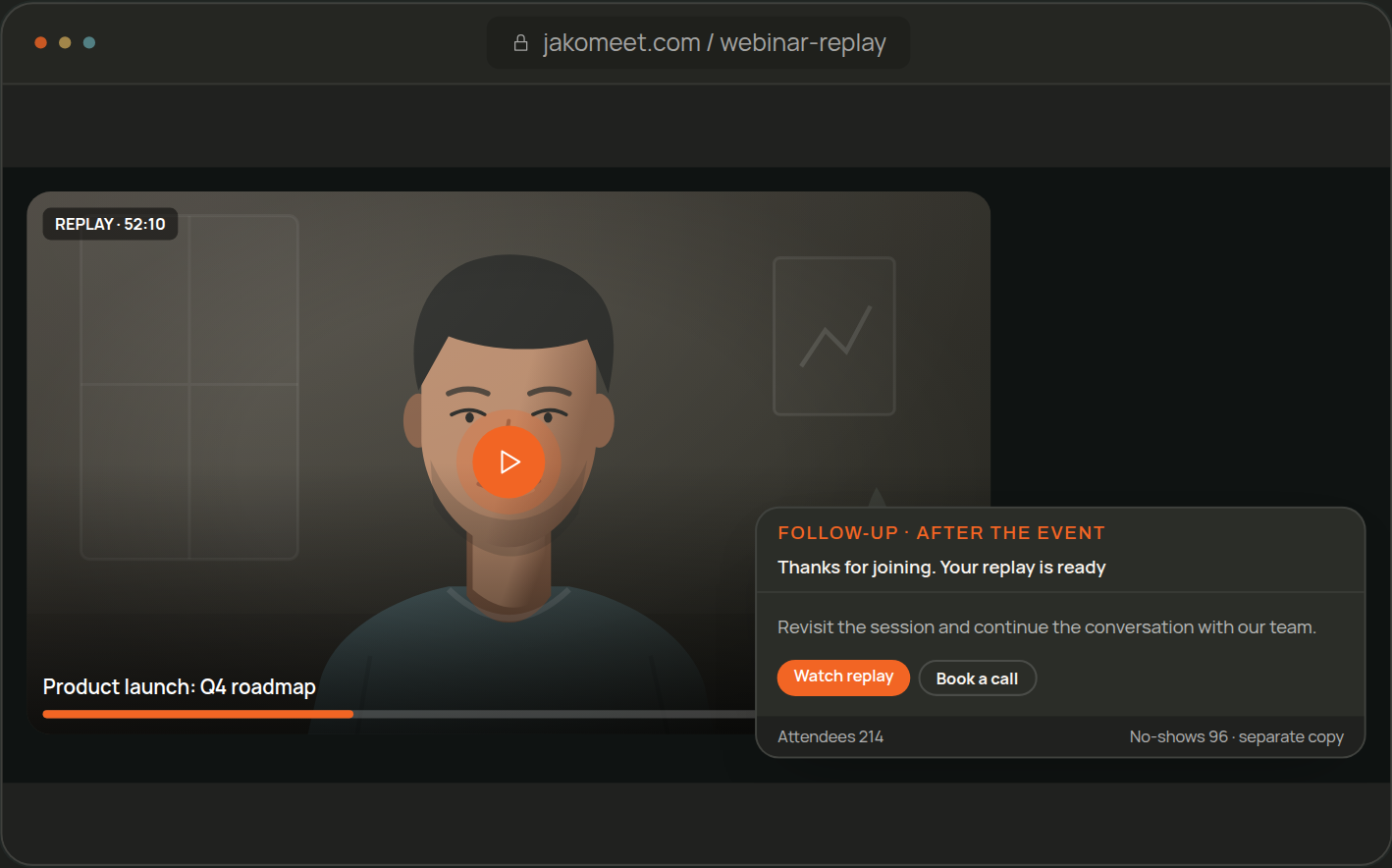 Webinar replay page and an email inviting attendees to watch the recording